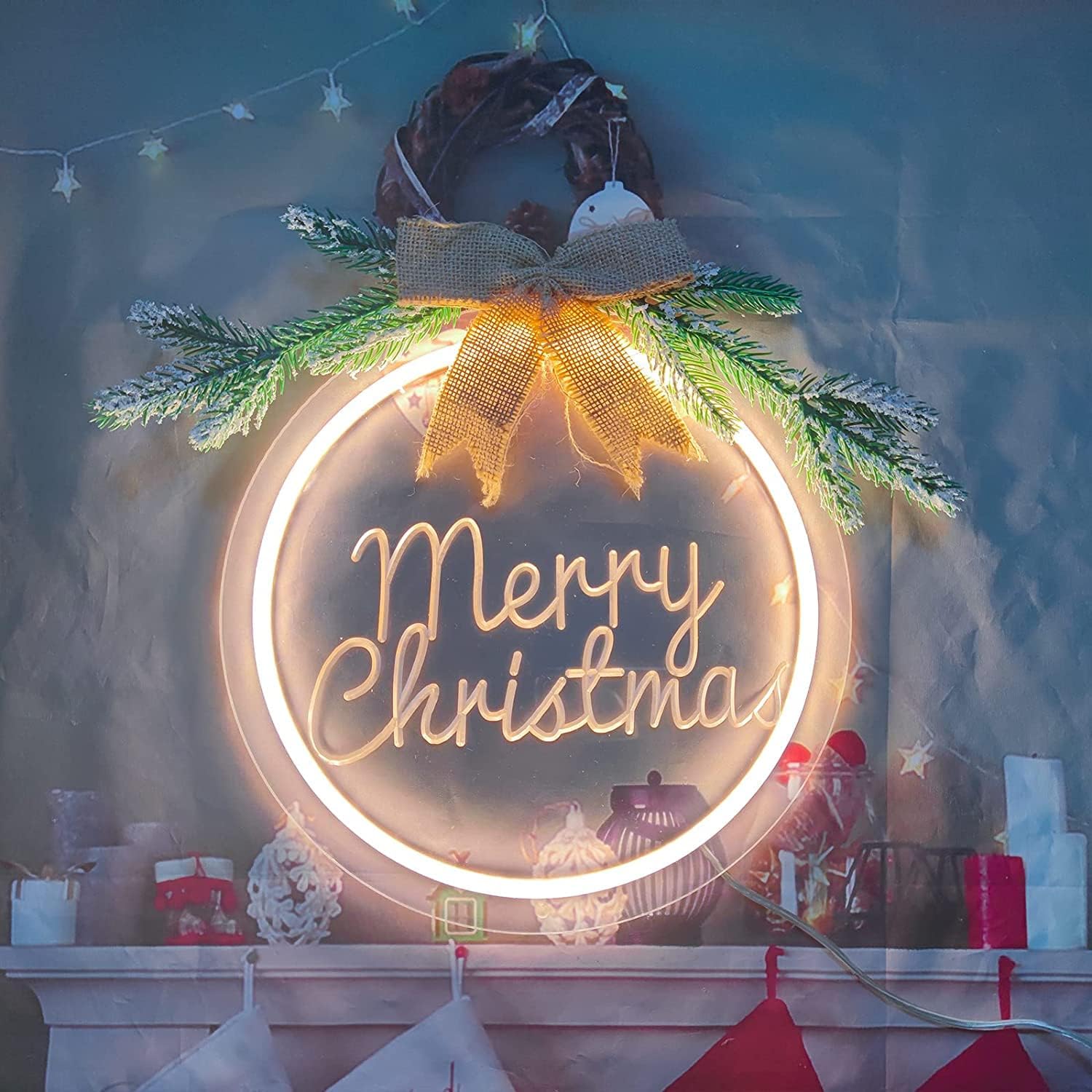 Merry Christmas Neon Signs for Outdoor, 12 * 12 Inches Merry Christmas LED Lights Sign, Perfect for Windows Door Bedroom Party Store Wall Decor Custom Gift, INSNEnN