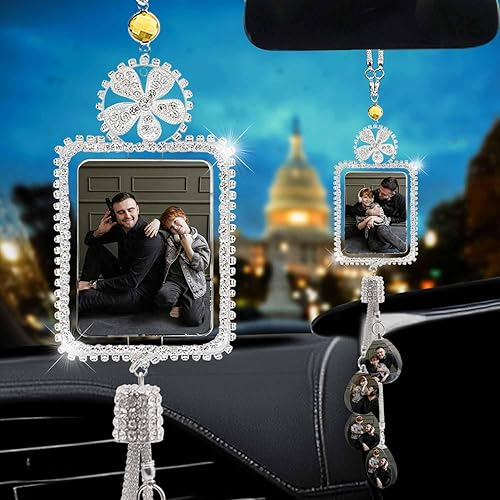 Miniatura 16 de Accesorios de coche colgantes de cristal con foto personalizada para mujeres y hombres, imágenes personalizadas para espejo retrovisor