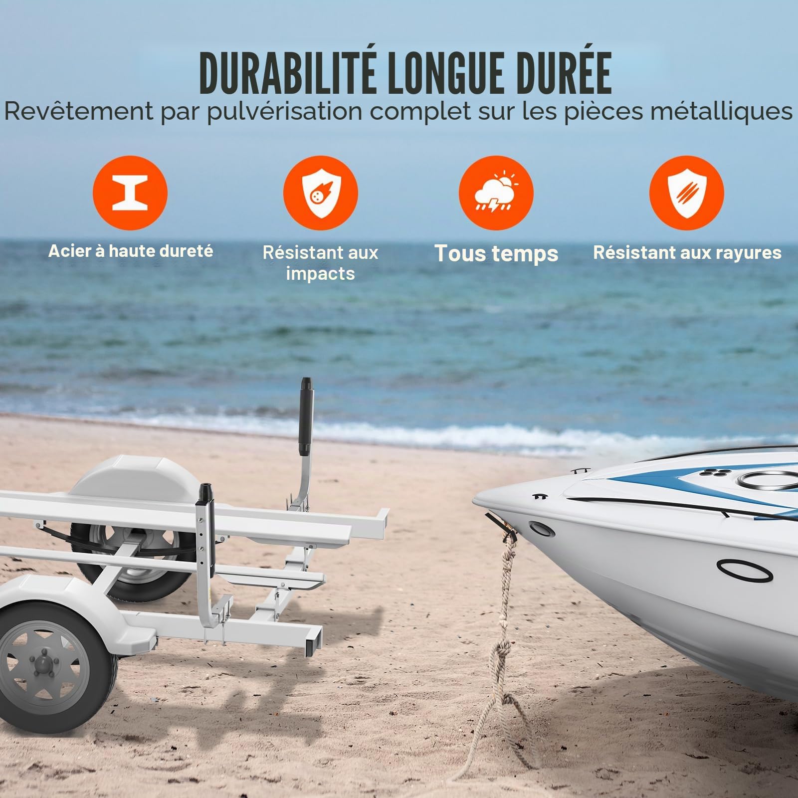 VEVOR Guides de Remorques de Bateaux 52 cm Largeur Réglable de 19 cm Guide de Mise à l’Eau en Acier avec roulettes Outil pour Petits Bateaux Dériveurs Canoës Bateaux Gonflables Bateaux de Pêche