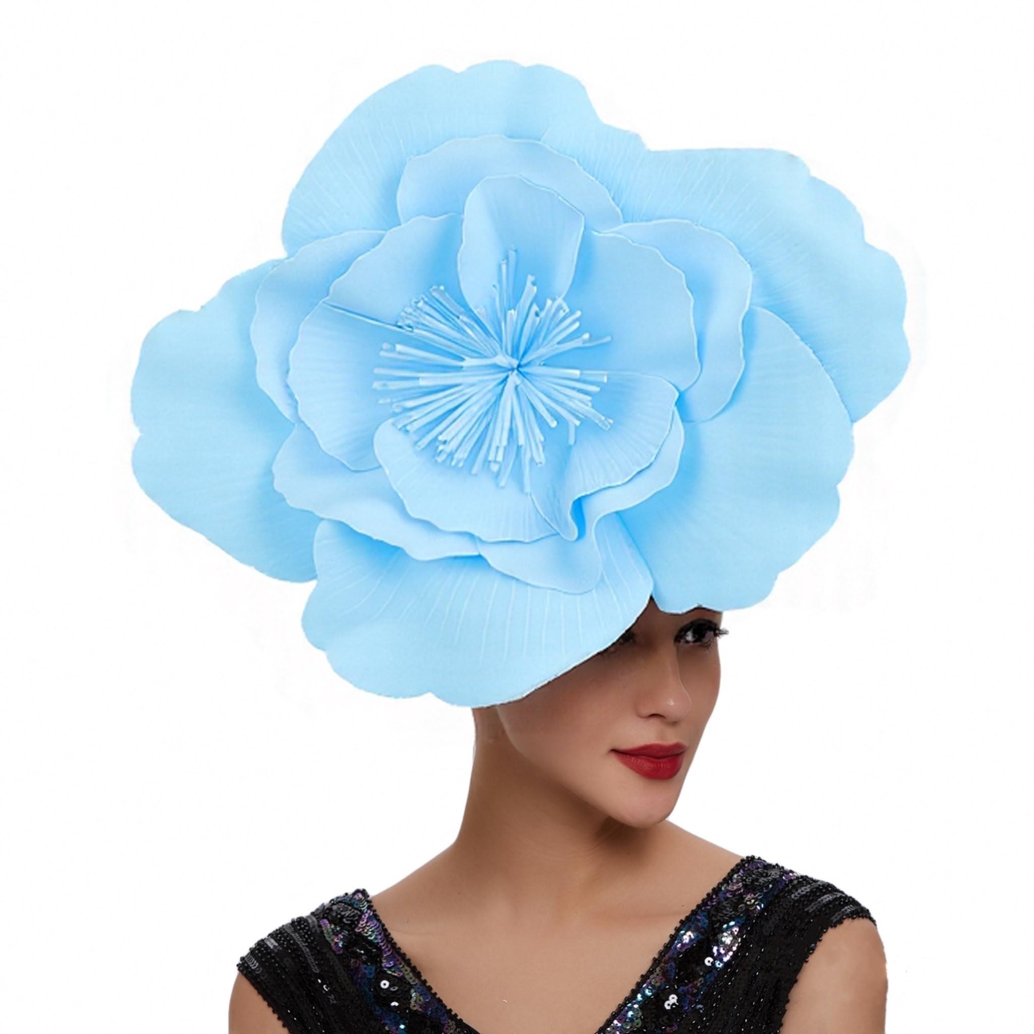 LDFWAY Large Flower Fascinators for Girls Women Tea Party Cocktail Headwear Derby Hats with Headband and Clip for Wedding