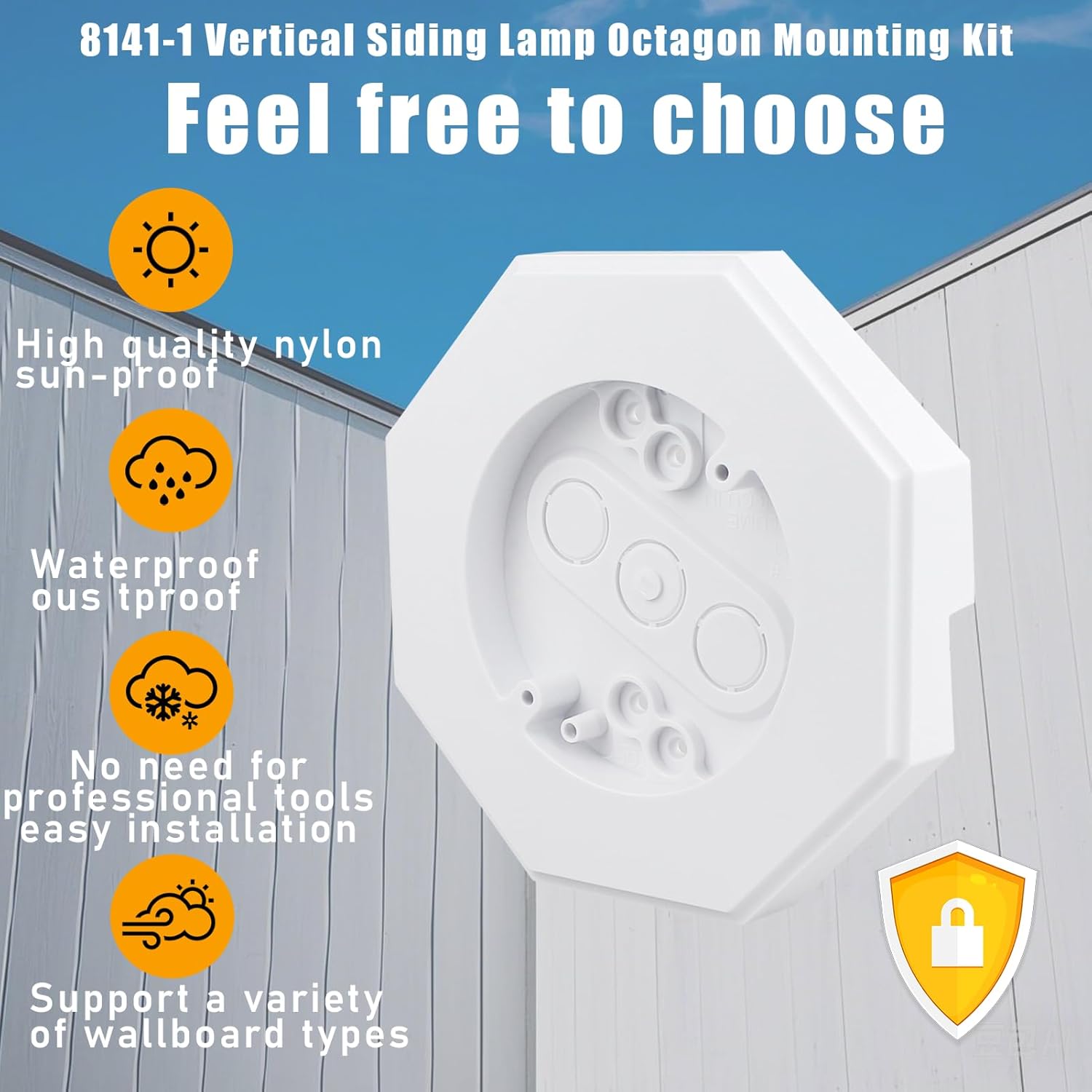 8141-1 White PVC Vertical Siding Lamp Octagon Mounting Kit with Built-in Electrical Box,for 1/2 in Outdoor Vertical Siding Lap 2-Year Qa