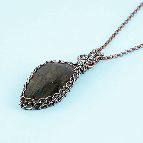 Miniatura 7 de OWWUUREIKI Collar con colgante de labradorita natural irregular envuelto en alambre hecho a mano de 23.5 pulgadas, cadena hecha a mano