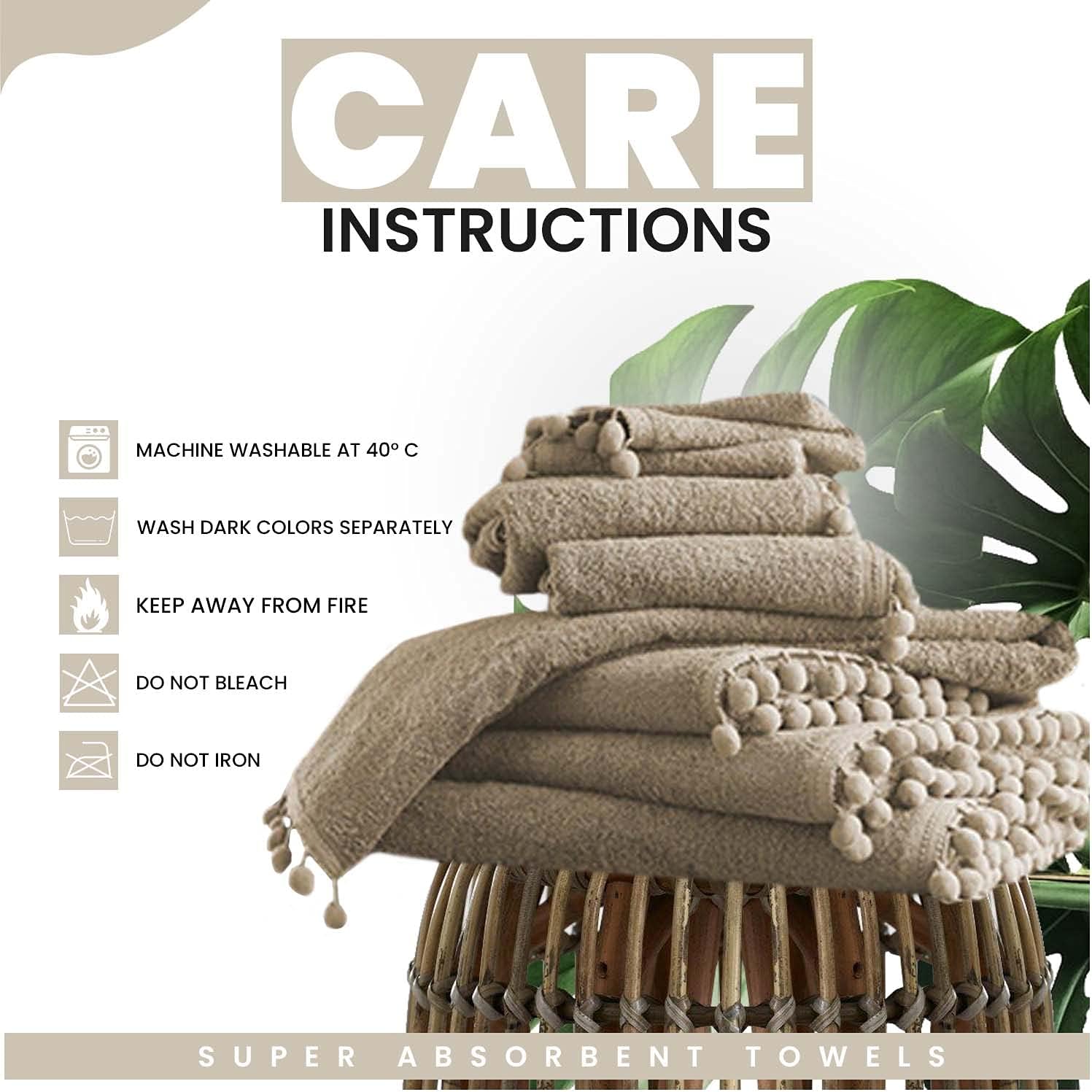 GC GAVENO CAVAILIA Luxury 2PK Pom Pure Cotton 550 GSM Hand Towels OR Ultra Soft Super Absorbent, Egyptian, Latte, Pack of 2 Bath Sheet - Image 5