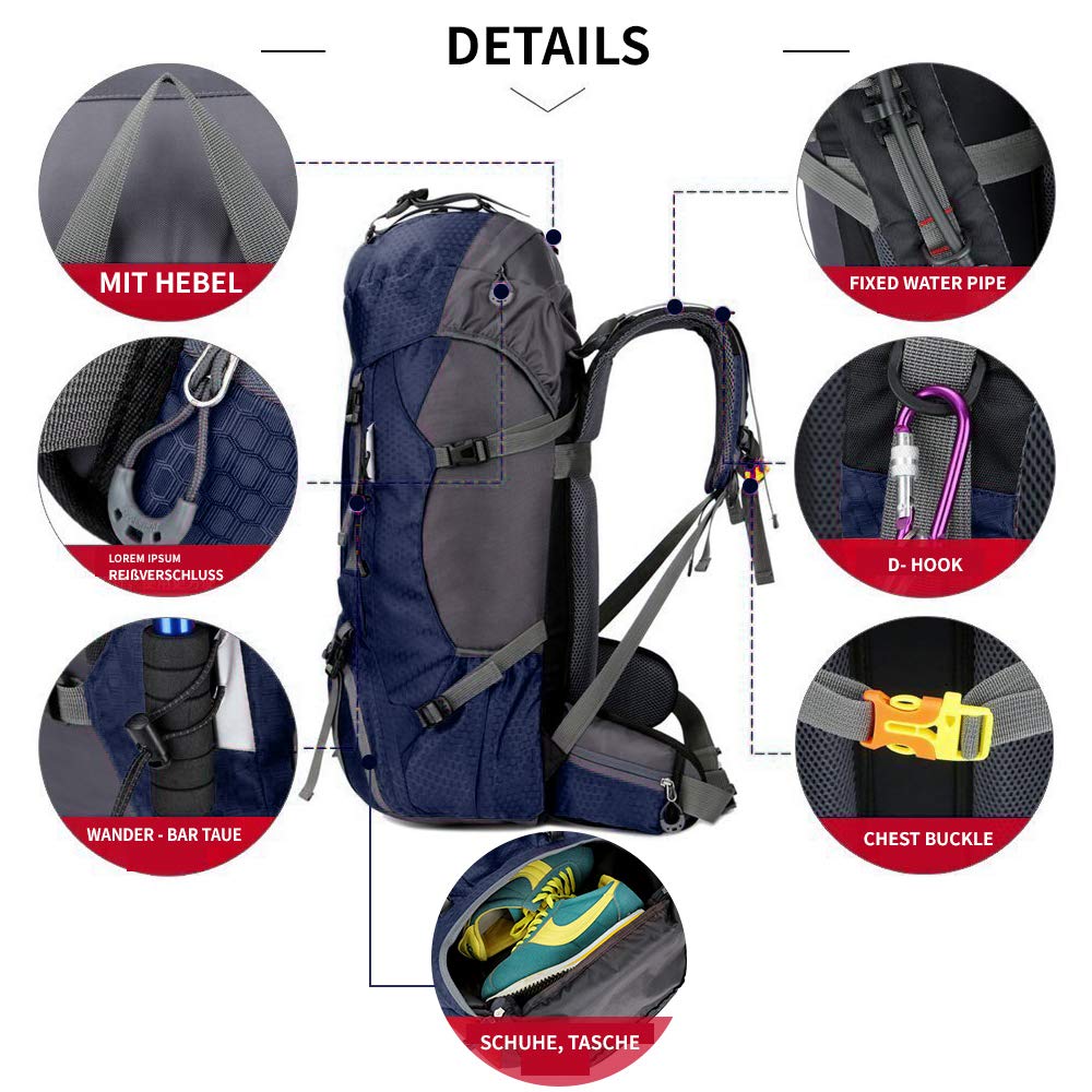 60L zaino impermeabile ultraleggero zaino da viaggio zaino da arrampicata zaino da viaggio zaino da campeggio zaino per attività all'aria aperta con protezione dalla pioggia blu marino