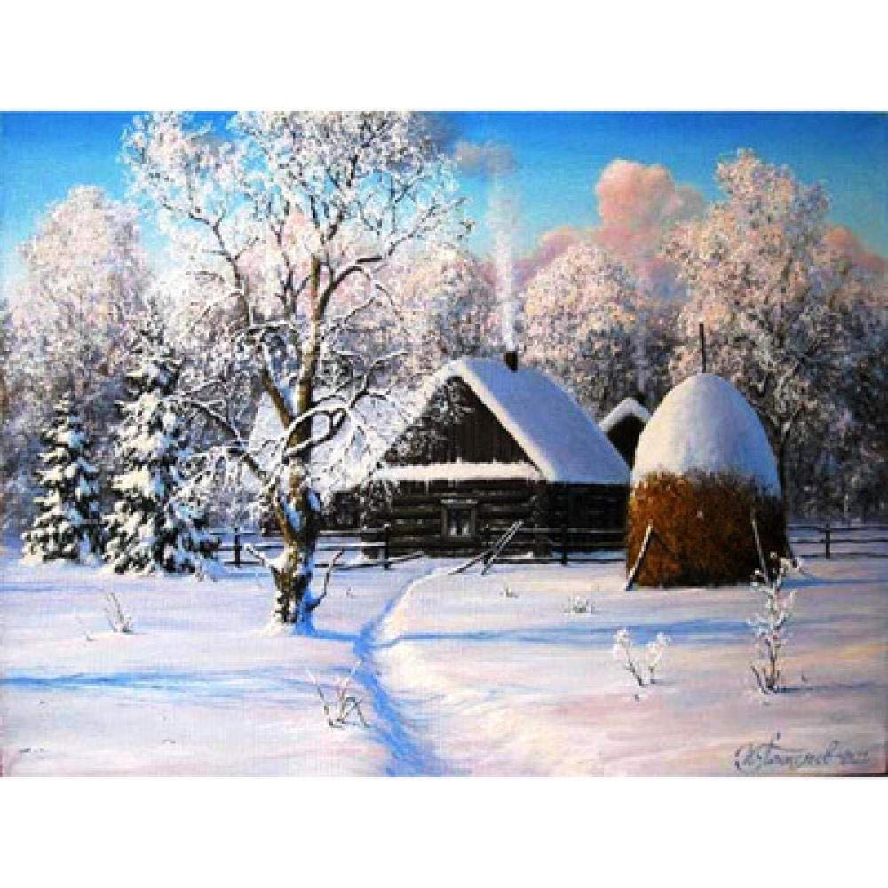 Broderie diamant 5D paysage hivernal grand format pour salon chaleureux
