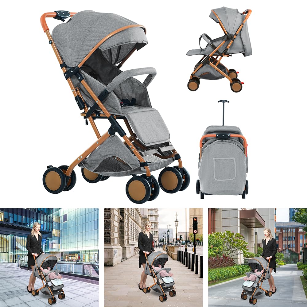 Poussette Canne Compacte et Pliable avec Tapis Rafraîchissant et Moustiquaire, Poussette de Voyage Pliable, Poussettes Compacte Bébé 0 Mois à 6 Ans, Jusqu'à 25 kg (Gris)