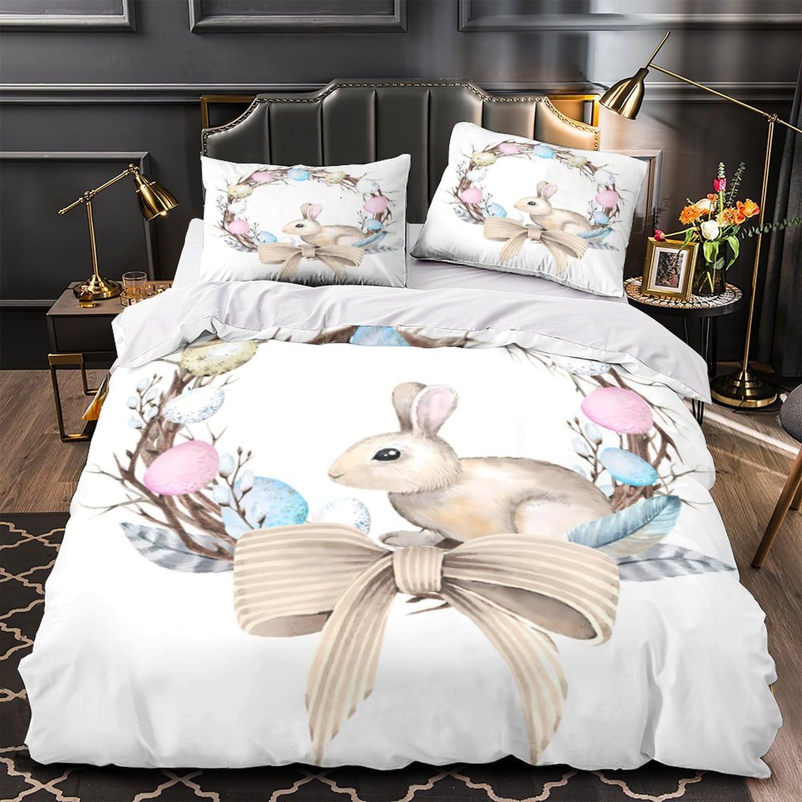 Housse de couette Pâques microfibre douce lit ado sans pli 140x200