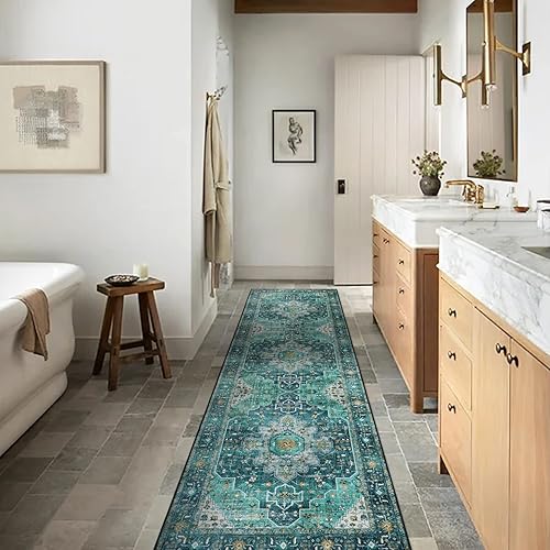 Vista 242 de Moynesa Alfombra de pasillo ultrafina lavable, vintage, de 2 pies 6 x 8 pulgadas, antideslizante, resistente a las manchas, resistente a