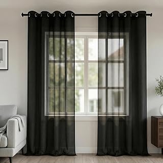 KOUFALL 108 Inch 9FT Semi Sheer Curtains, Lightweight Light Filtering Grommet Drapes for Living Room Bedroom, 2 Panels Set, 9 FT Length 52'' W x 108'' L, Black