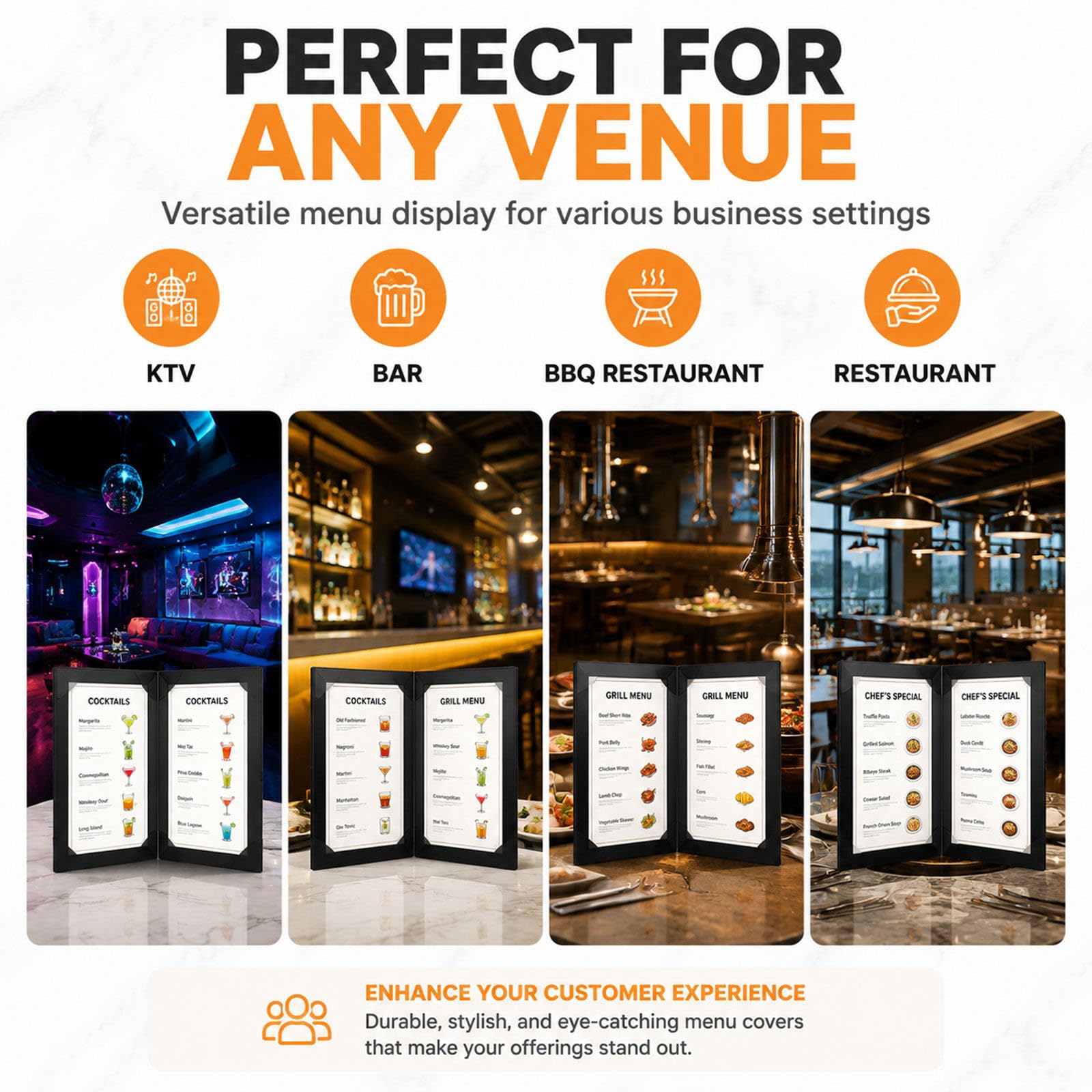 Porta Menú LED Multipágina A4, Soporte Iluminado Recargable para Cartas de Restaurante y Bebidas A4FourSide2Pack