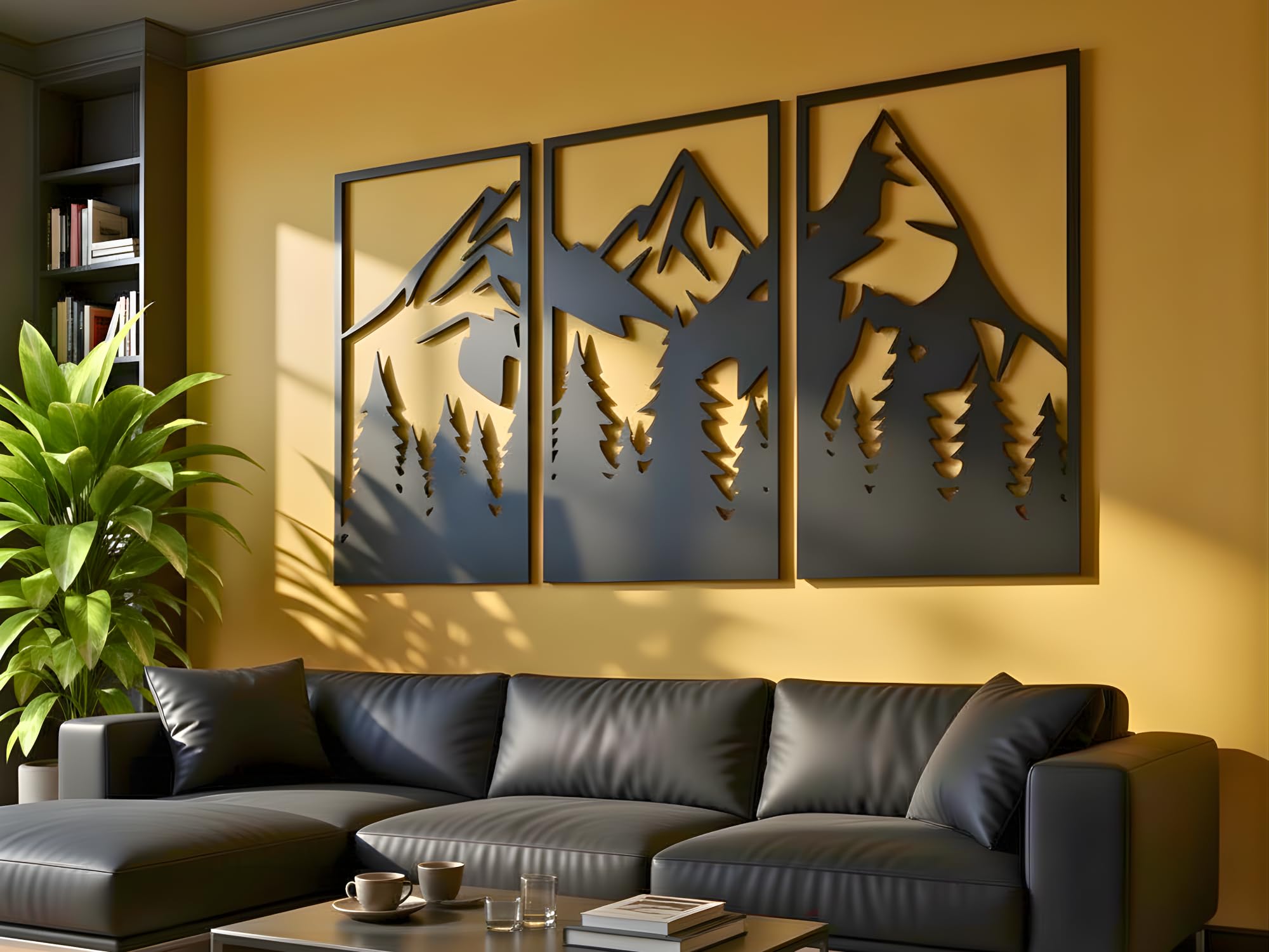 Mountains Wall Decoration Wood Wall Decoration Black Gold 3D Pictures Home Wall Art Decoration Modern Wall Sticker for Home Office Bedroom Living Room (Mountains 3) : VAILLA
