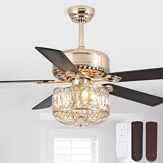 Kviflon 132.1cm(52인치) 크리스탈 샹들리에 천장 선풍기, 조명 골드 포함
