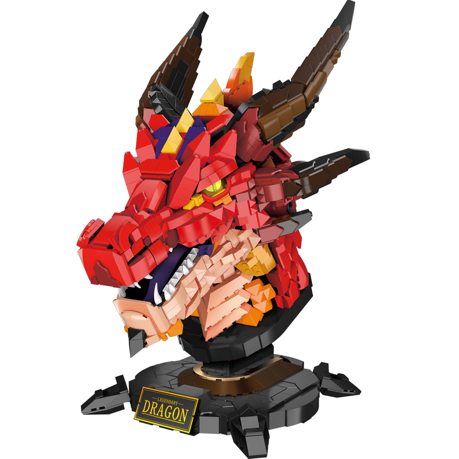 Brihappen Drachenkopf Bausteine Set für Erwachsene, Roter Drache Klemmbausteine Spielzeug für Büro Heim Kunst Dekor, Geschenk für Erwachsener Jugendliche（2713 Stück）
