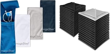 MagicFiber 34 PK Glasses Cleaner and Storage Kit - 4 Eyeglass Storage Pouches + 30 Microfiber Cleaning Cloths - Premium Eye Glass Pouches and Glasses Wipes