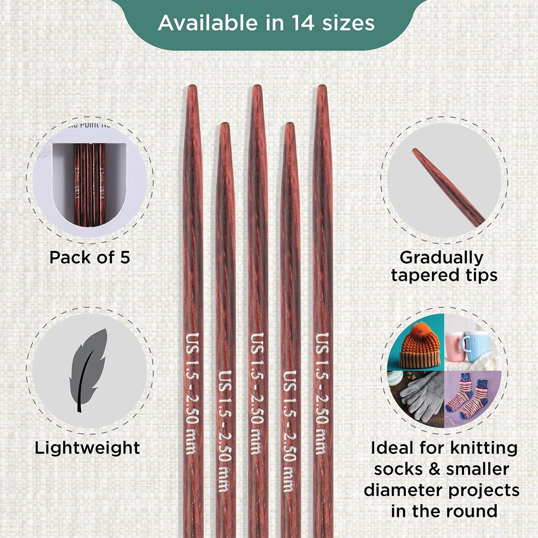 KnitPro Dreamz Double Pointed Needles 8" (20cm), Burgundy Rose, 2.50mm - Image 3