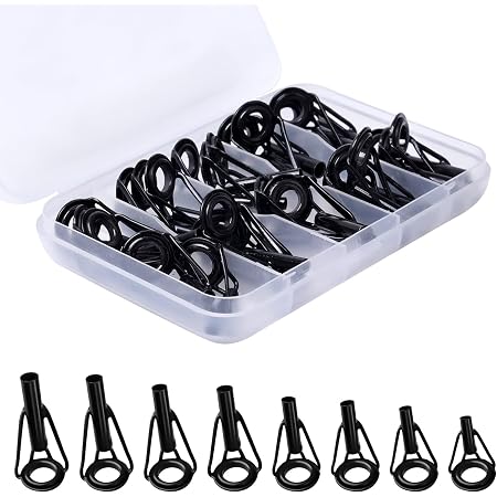 SCHYIDA 80 PCS Kit Réparation Pointe Canne à Pêche - Anneaux Guides Acier Inoxydable Céramique 8 Tailles Pour Canne Télescopique