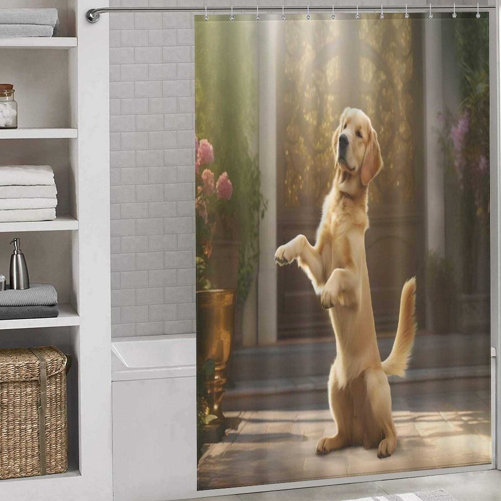 Chien rideau de douche baignoire salle de bains lavable polyester
