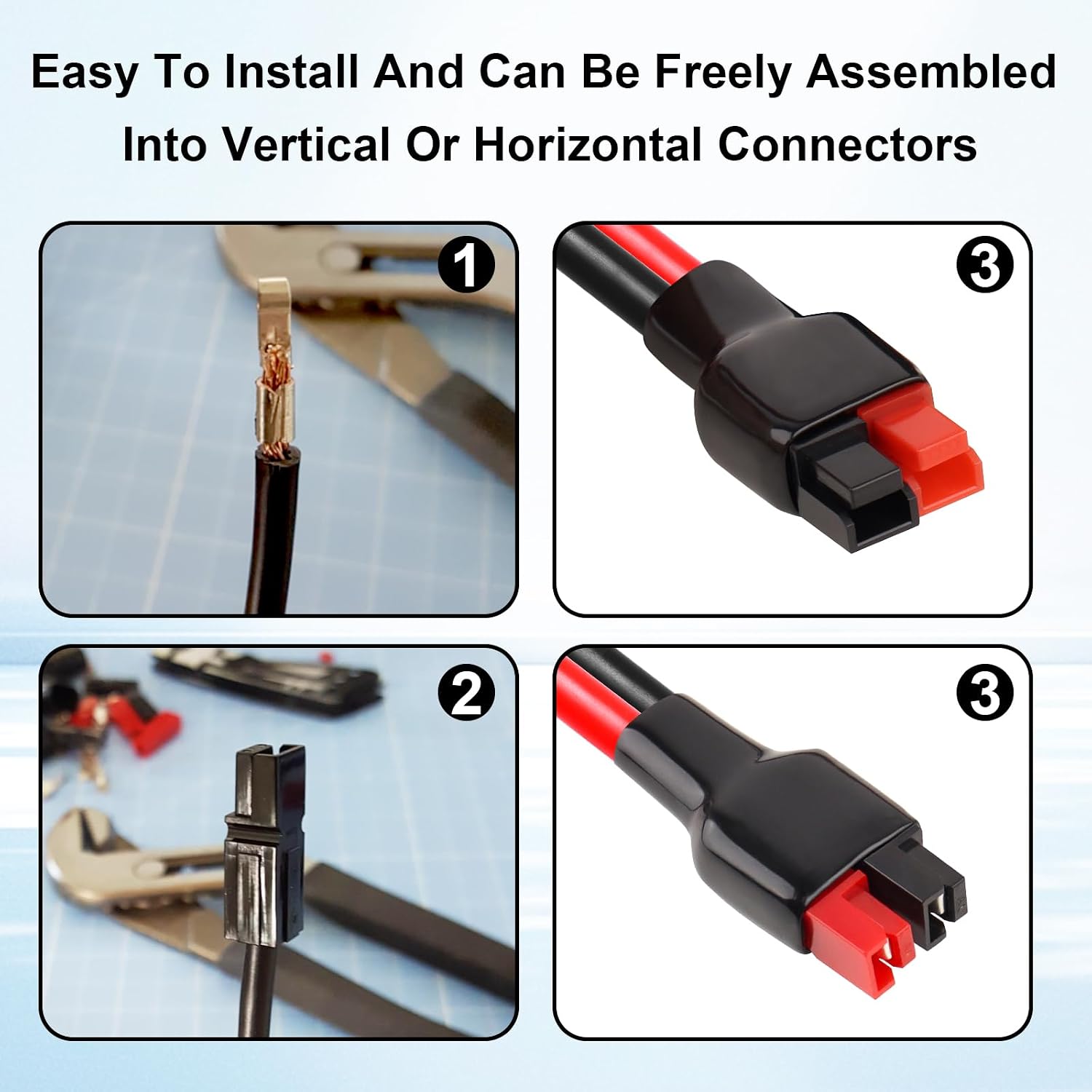 20 Pairs 45Amp Power Connectors Kit, 600V Quick Disconnect Wire Connectors, 12-10AWG, Heavy-Duty Electrical Connectors with Copper Silver-Plated Terminals and Protective Covers - Red & Black