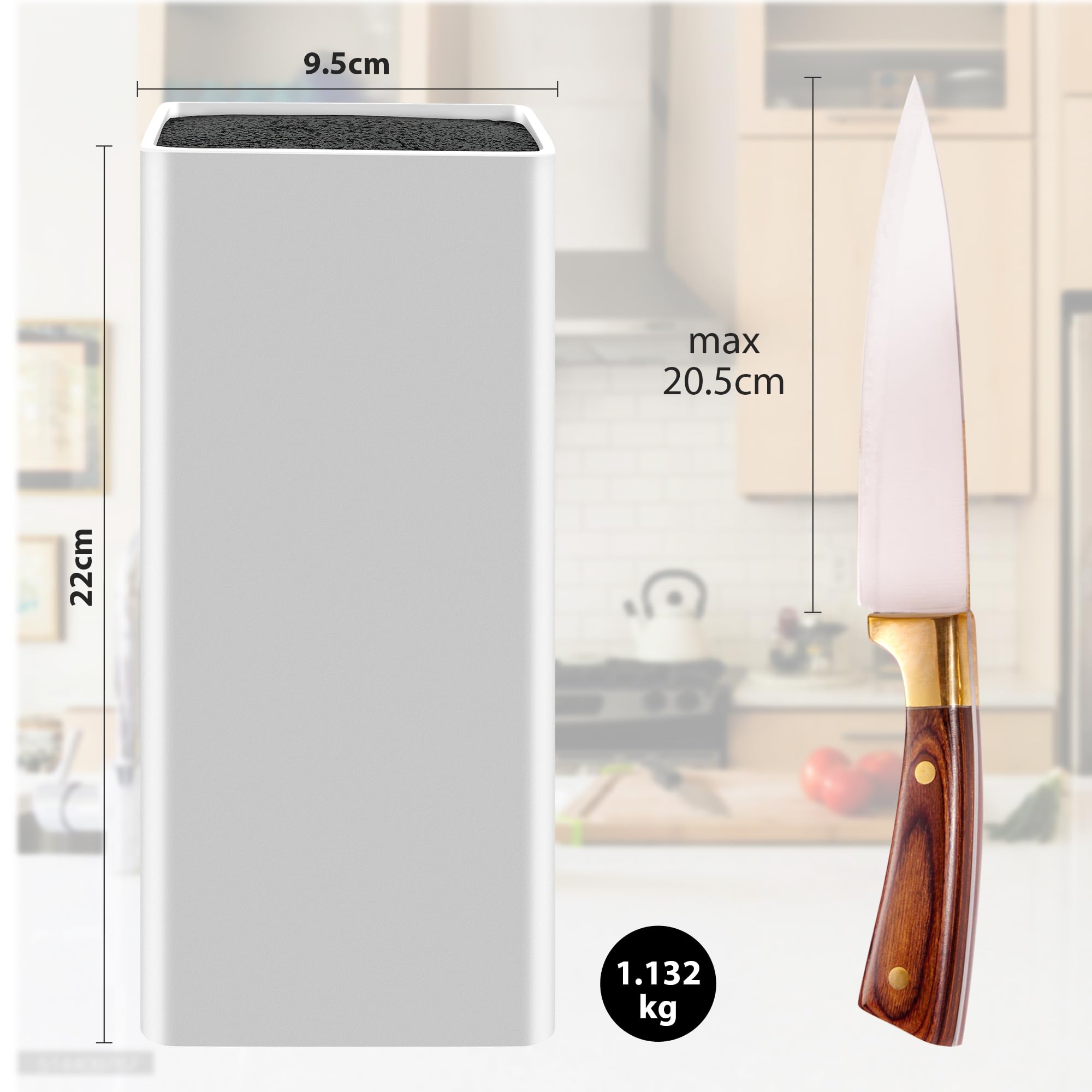 Cheerhom Ceppo Portacoltelli Vuoto Piazza, Universale Ceppo Portacoltelli Senza Coltelli, Porta Coltelli Bianco con Stecche Flessibili, Ceppo Coltelli da Cucina per 5-8 Coltellis, 22 x 9.5 x 9.5 cm