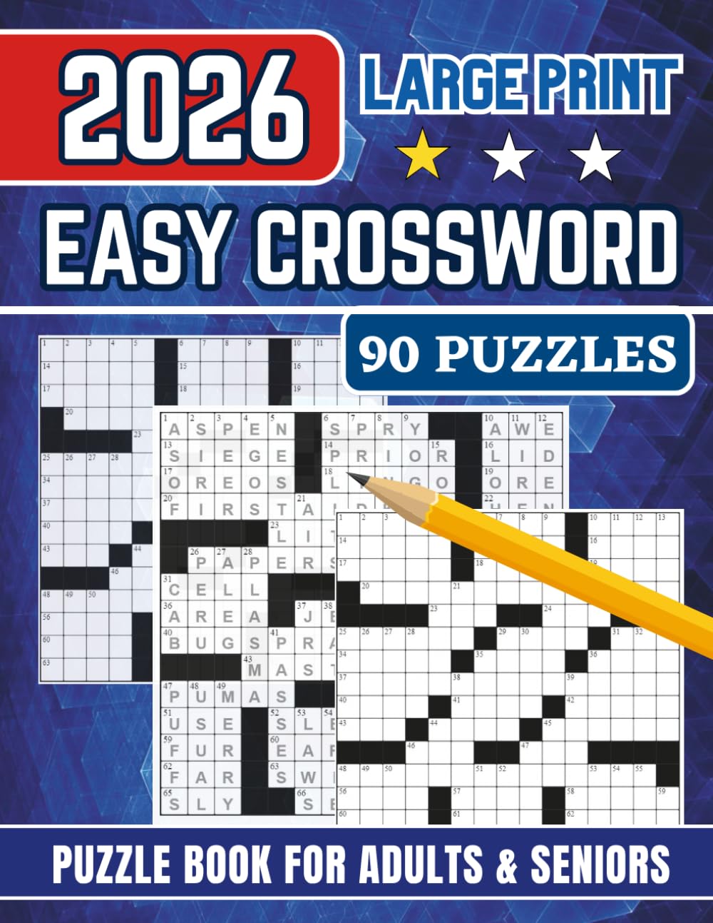 Easy Crossword Puzzle Book for Adults & Seniors: 90 Relaxing Large Print Crosswords with Solutions | Fun & Simple Brain Games for Memory and Vocabulary Boosting