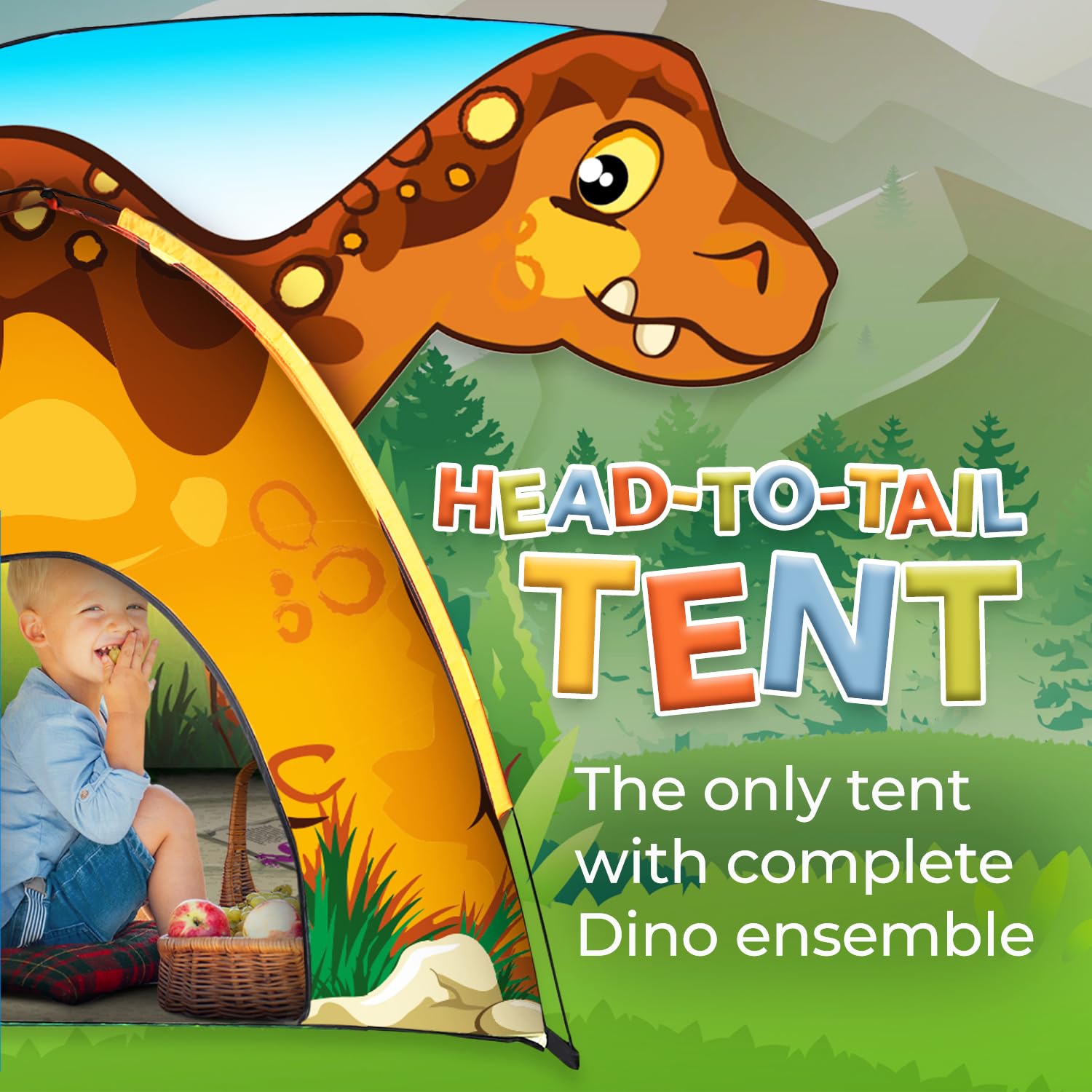 Toysical Dinosaur Discovery Kids Play Tent - Fun & Imaginative Indoor Tent with Full Dinosaur Shaped top - Perfect Indoor/Outdoor Playhouse for Boys and Girls