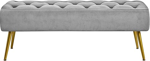 Miniatura 10 de Topeakmart Banco de comedor, banco de comedor con botones para cocina, banco de comedor tapizado, banco de comedor con base de metal dorado para