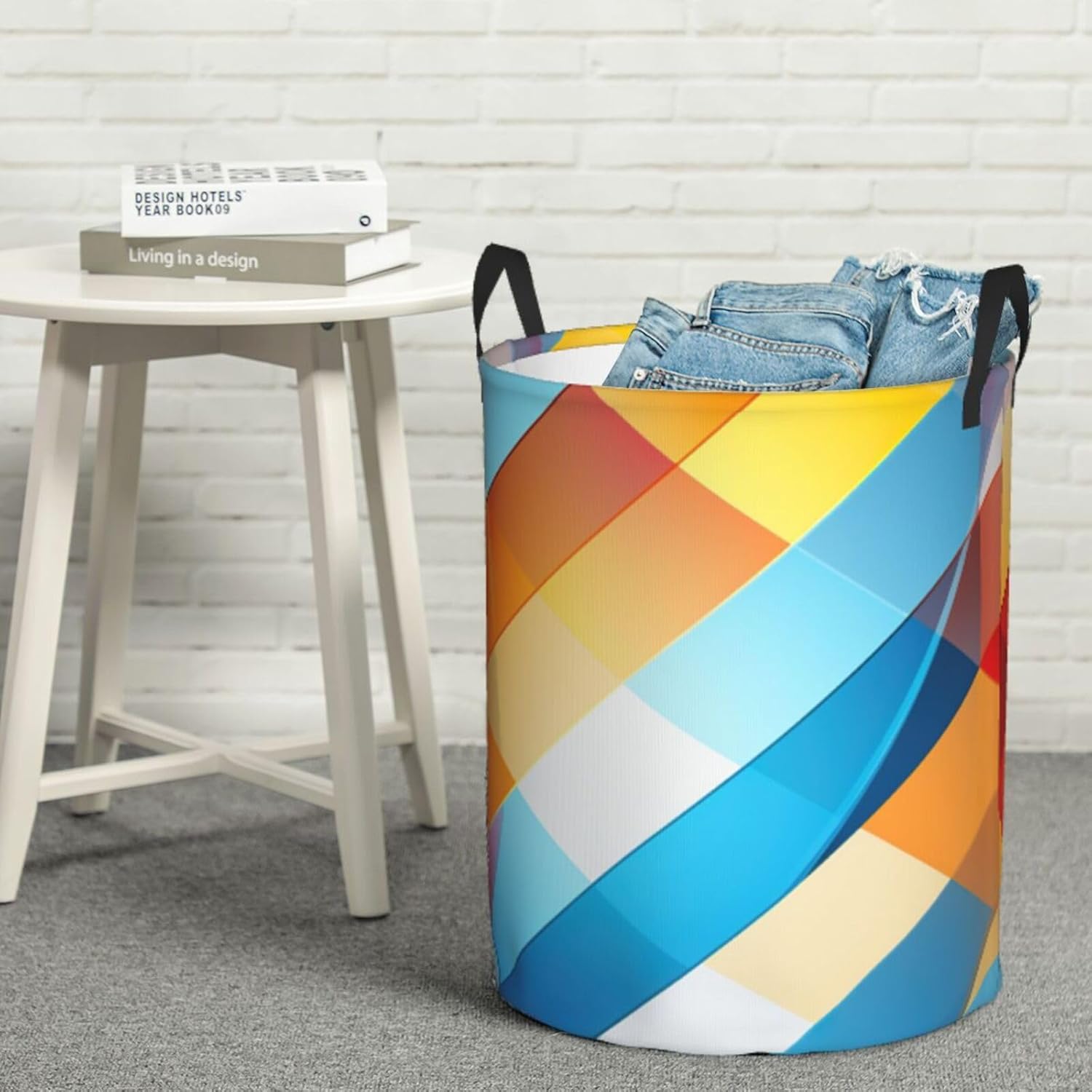 ZigZag Stripe Circular Single-Layer Dirty Clothes Basket - Clothes Storage Bucket Household Textile Storage