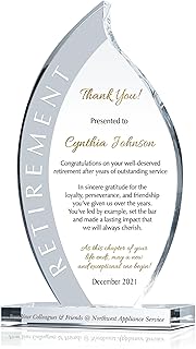 Personalized Crystal Flame Shaped Employee Retirement Award for Man or Woman, Customized with Retiree's Name, Unique Retirement Gift for Co-worker and friend (M - 7.5")