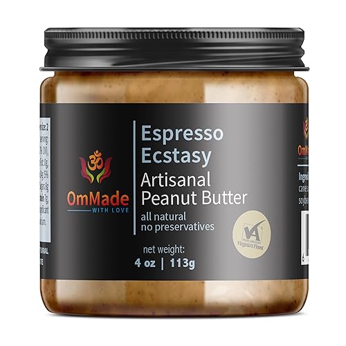 OmMade - Mantequilla de maní expreso de éxtasis de 4 onzas, fabricado en los Estados Unidos con cacahuetes locales de Virginia, vegano, sin gluten,