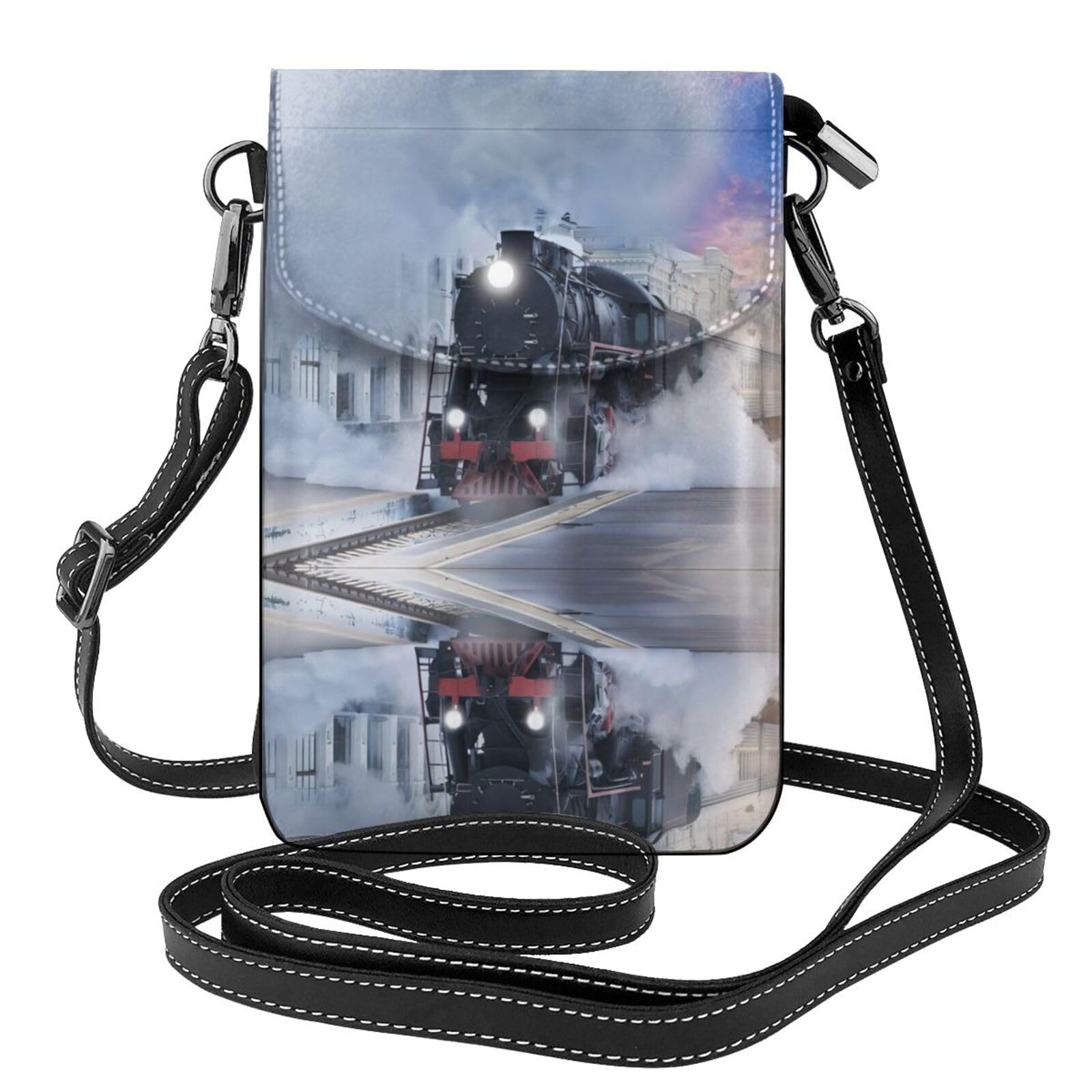 Sac à rabat microfibre PU imprimé train pour smartphone et portefeuille