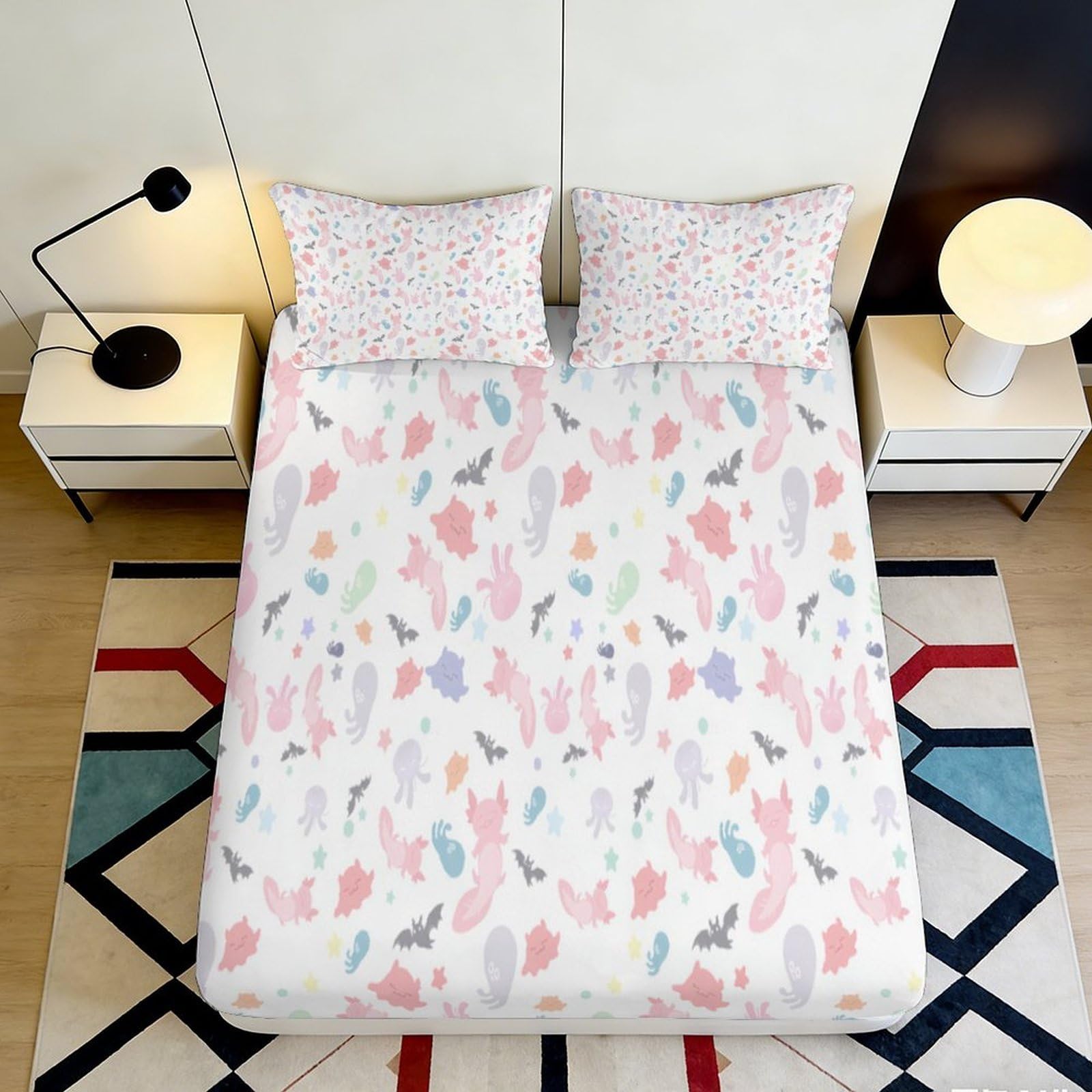 3D Printed Pastel Leaves Fitted Sheet Microfiber Soft Multi-Colored Abstract Mattress Cover for Bedroom Dorm Decor Protection 90x200x25cm