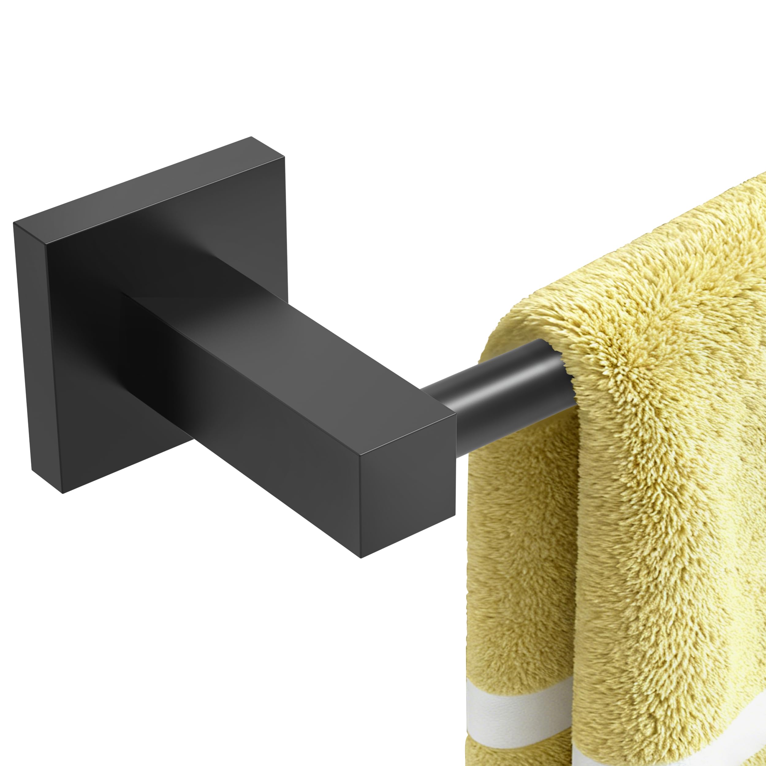 Barre porte-serviettes noir mat Ruacq 61cm en inox et zinc pour salle de bain