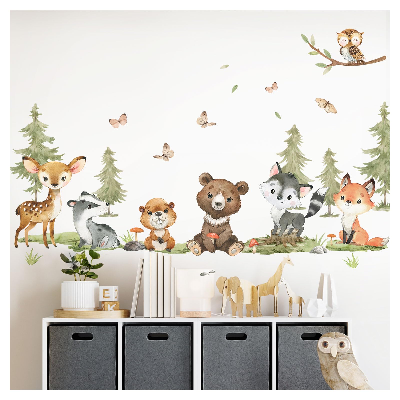 Graz Design DK1110-3 - Adhesivo decorativo para pared, diseño de árbol de animales del bosque