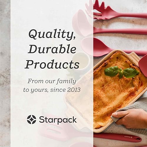 Miniatura 5 de StarPack XL - Juego de 6 utensilios de cocina de revestimiento higiénico de silicón sólido + 101 tips de cocina, Cherry Red