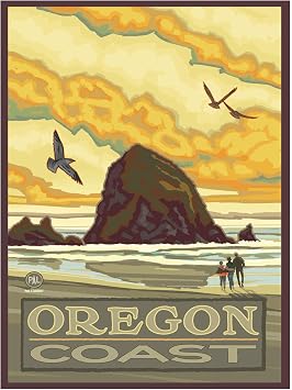 Haystack Rock Oregon Coast Art, Professionally Framed - Travel Artwork by Paul A. Lanquist - Framed Art Size 9" x 12"