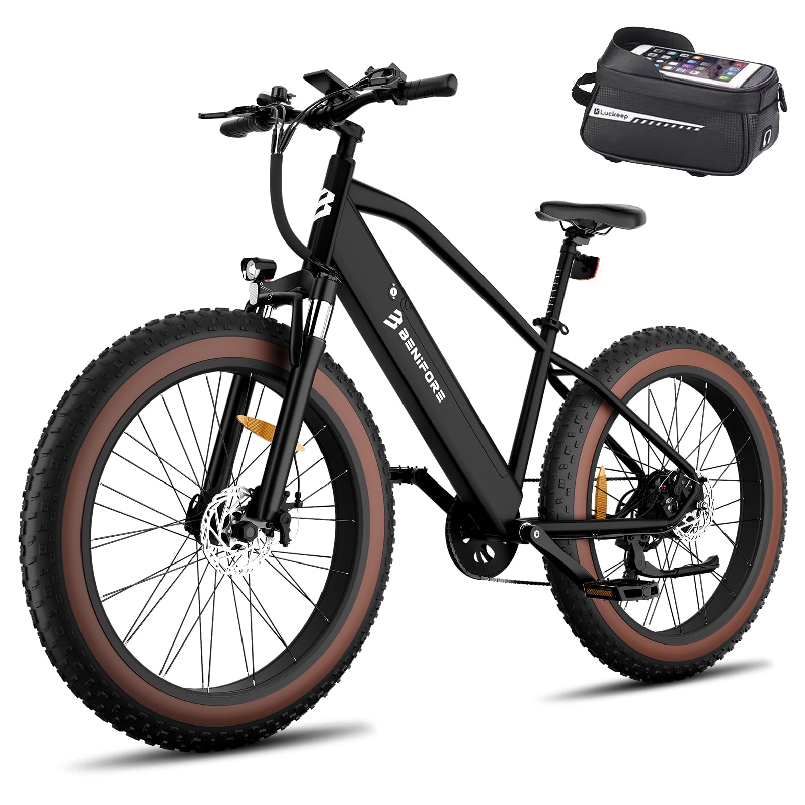 Electric Bike, C26 Pro Ebike 1400W, 65 Miles, 48V 15Ah Removable Battery, 7-Speed, 26''×3" Fat Tire Electric Bike for Adults with Bag, Sunglasses, Lock (C26 EBIKE+Bag+Sunglasses)