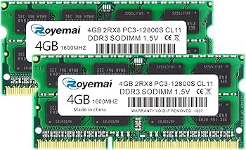 Amazon.com: 8GB Kit (2x4GB) DDR3 1600MHz SODIMM RAM, Royemai PC3
