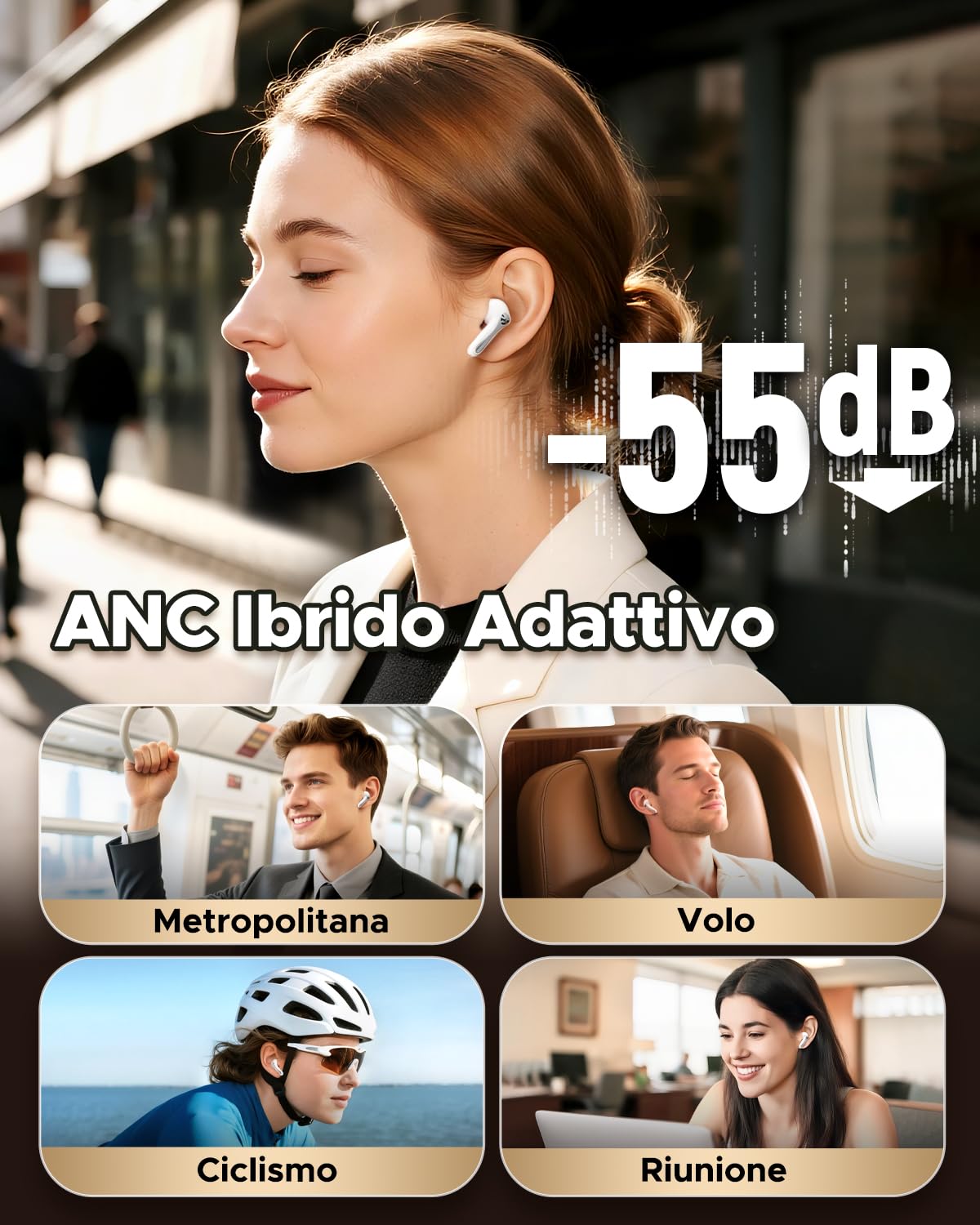 SoundPEATS Air5 Pro Cuffie Bluetooth 5.4 In-Ear, ANC Ibrido 55 dB, LDAC aptX Lossless, Hi-Res Audio, 6 MIC, 37 Ore Autonomia, Multipoint, IPX5, App | · 6 MIC antivento · Multipoint · IPX5 · 10min=2h · aptX Lossless · App EQ