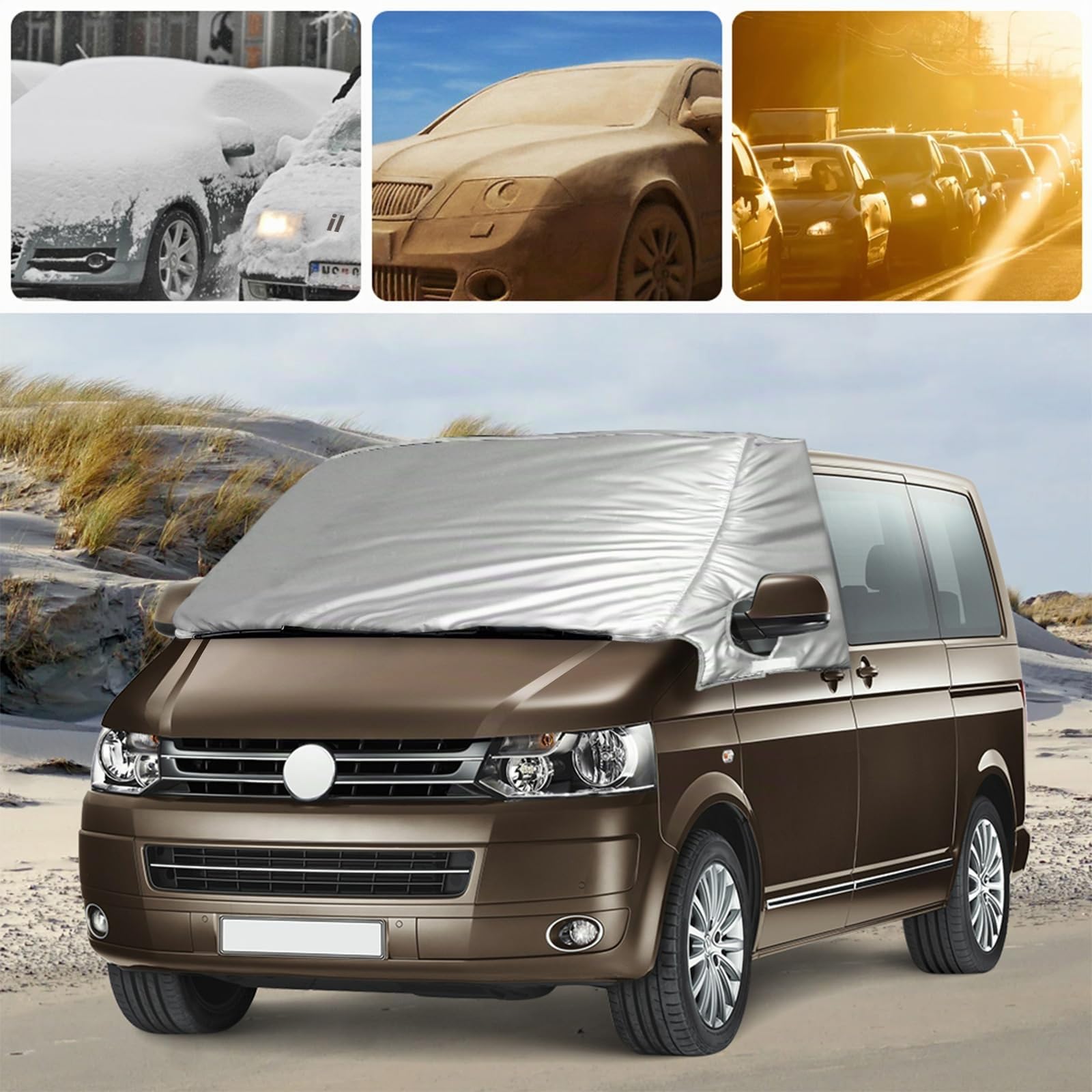 Copertura Termica Esterna per Parabrezza per VW T5, VW Caddy 2010-2020 | Opaltool Copri Parabrezza Auto Antigelo di Lusso, Copertura Termica Pieghevole per Parabrezza Argento