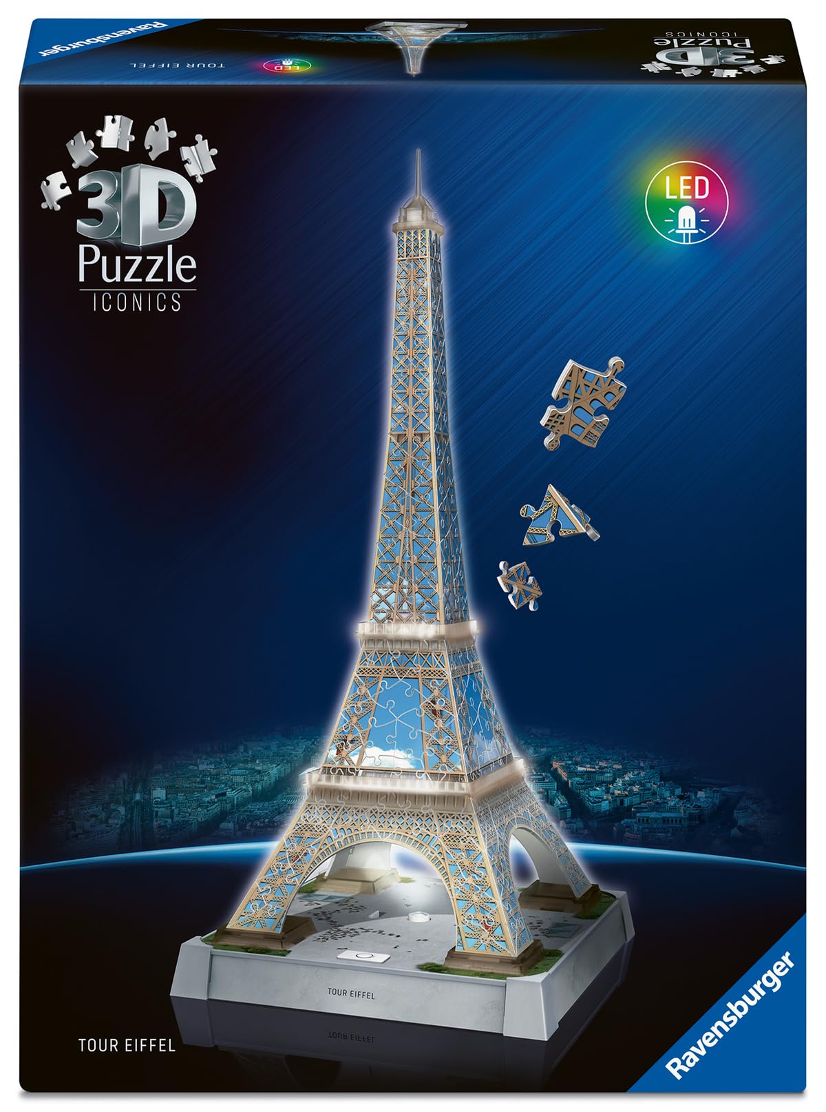 Ravensburger - Puzzle 3D Tour Eiffel Illuminée - Monument à Construire sans Colle - Brille dans Le Noir - 216 Pièces - Dès 8 Ans - 12008024