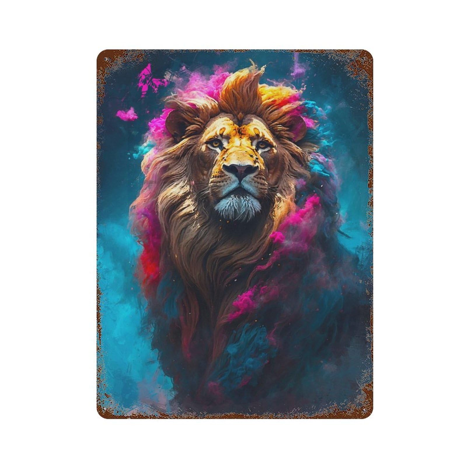 Rust Effect Regal Lion Aged Metal Wall Plaque 15.7"x11.8", Farmhouse Wall Decor for Office, Studio And Wall Decor