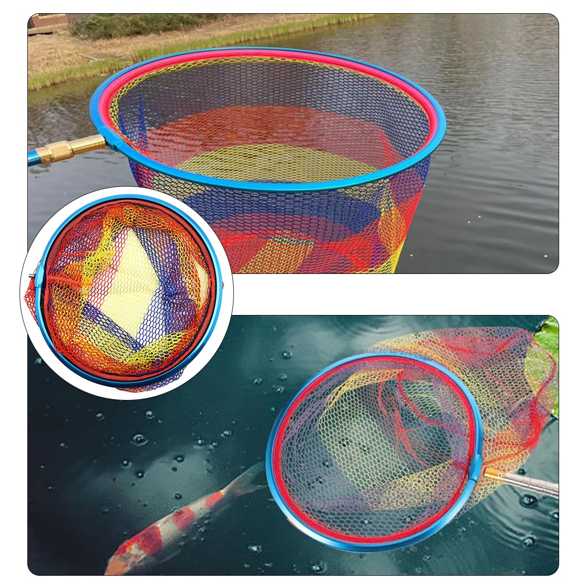ZONADAH Épuisette Télescopique Pliable – Tête 35 Cm De Diamètre, Profondeur 32 Cm, Alliage Aluminium, Filet Amovible – Pour Pêche Eau Douce/Salée, Kayak