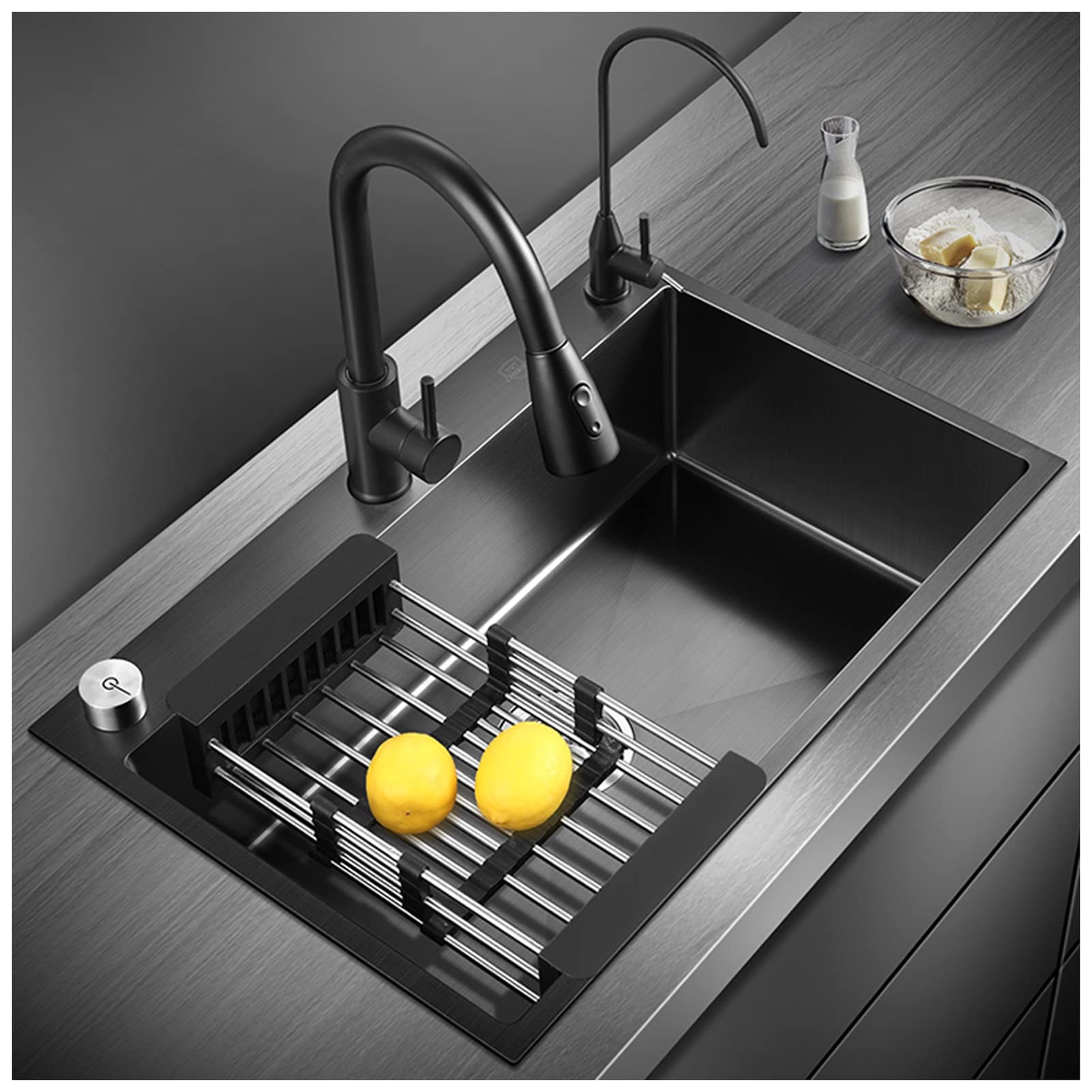 Évier RV en acier noir 50x45cm parfait pour les voyages en van