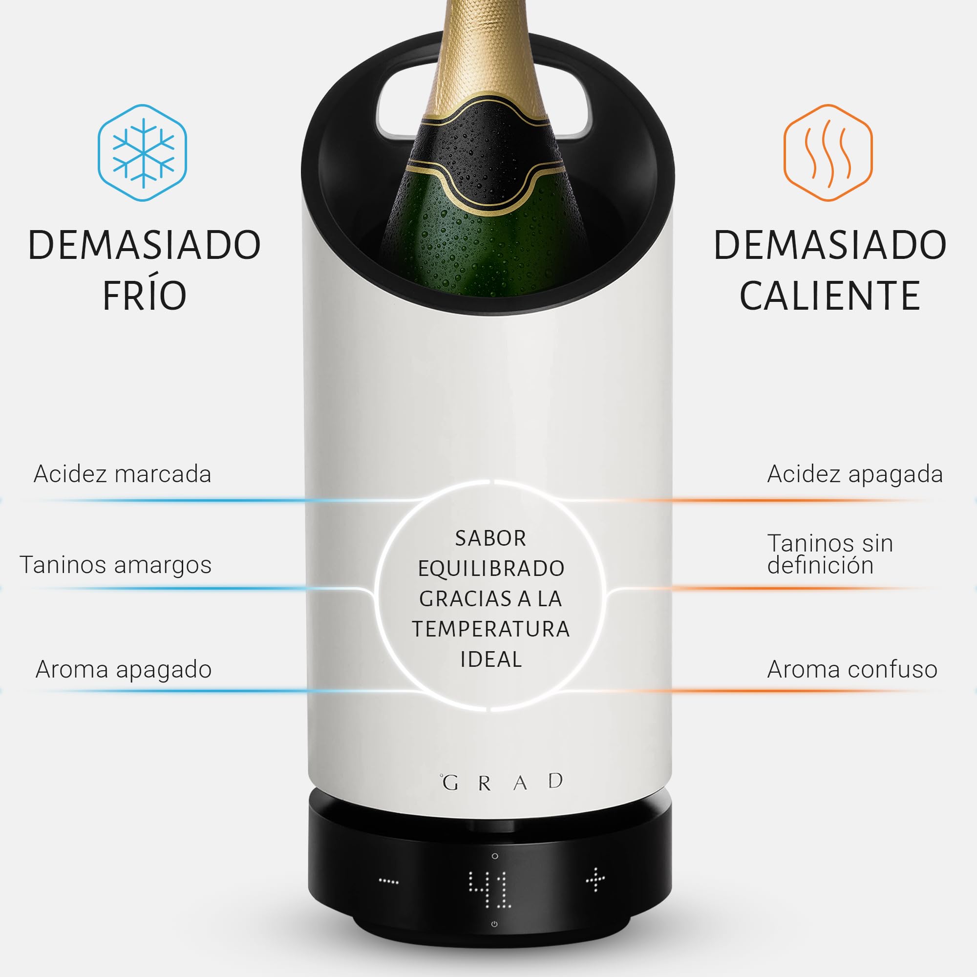 Grad No.1 Cooler(Blanco roto) enfriador silencioso,portátil con ajuste preciso temperatura enfriador botellas aislado mantiene bebidas frías horas regalo vino ideal para botellas hasta diámetro