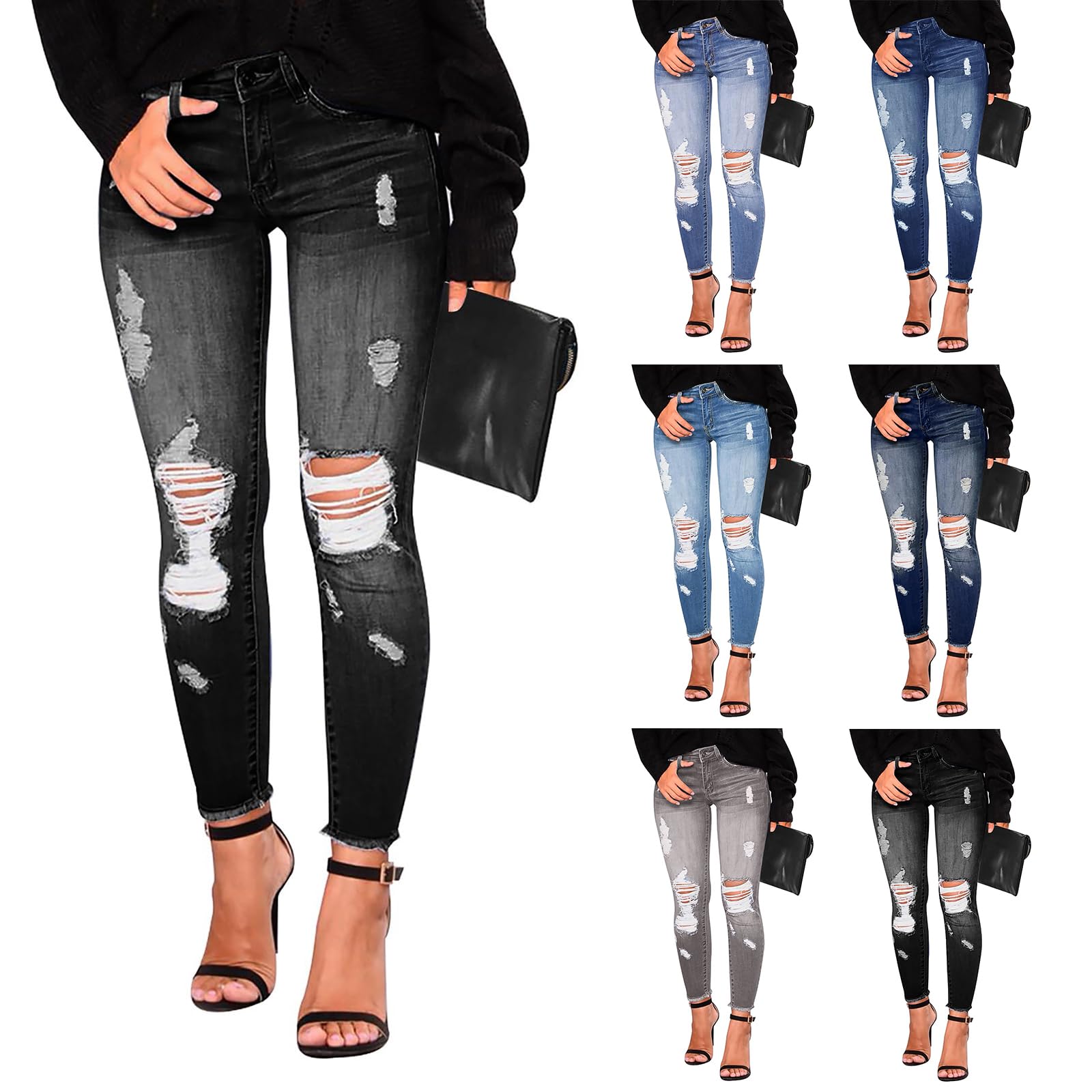ZsaeSM Ripped Jeans Womens Fall Fashion 2024 Trendy Stretchy Skinny Jeans Boyfriend Distressed Jeans Destroyed Denim Jeggings