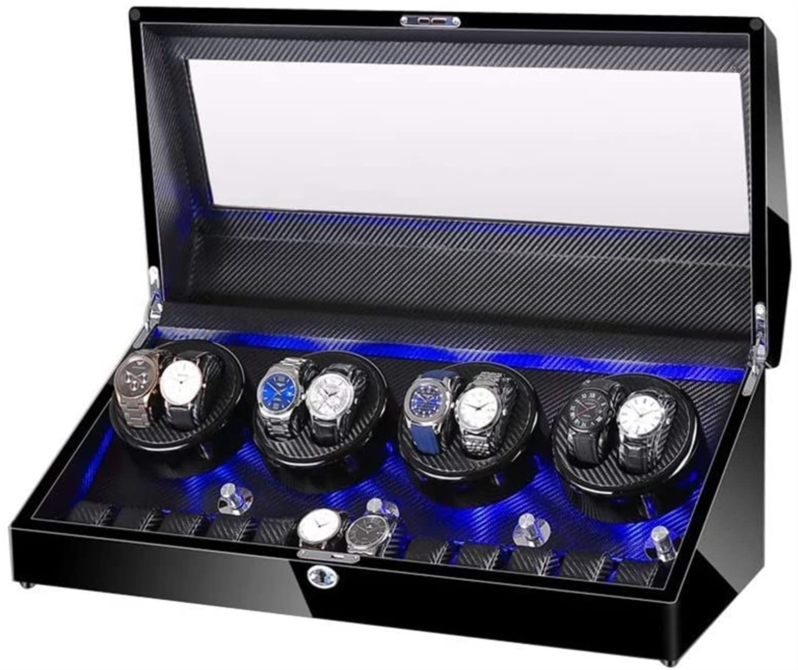 CGCSYZ Watch Winder For 8 Watches + 12 Storage, LED Light, Wood Shell Piano Paint Exterior, Leather Interior, Extremely Silent Motor Accessories (E)