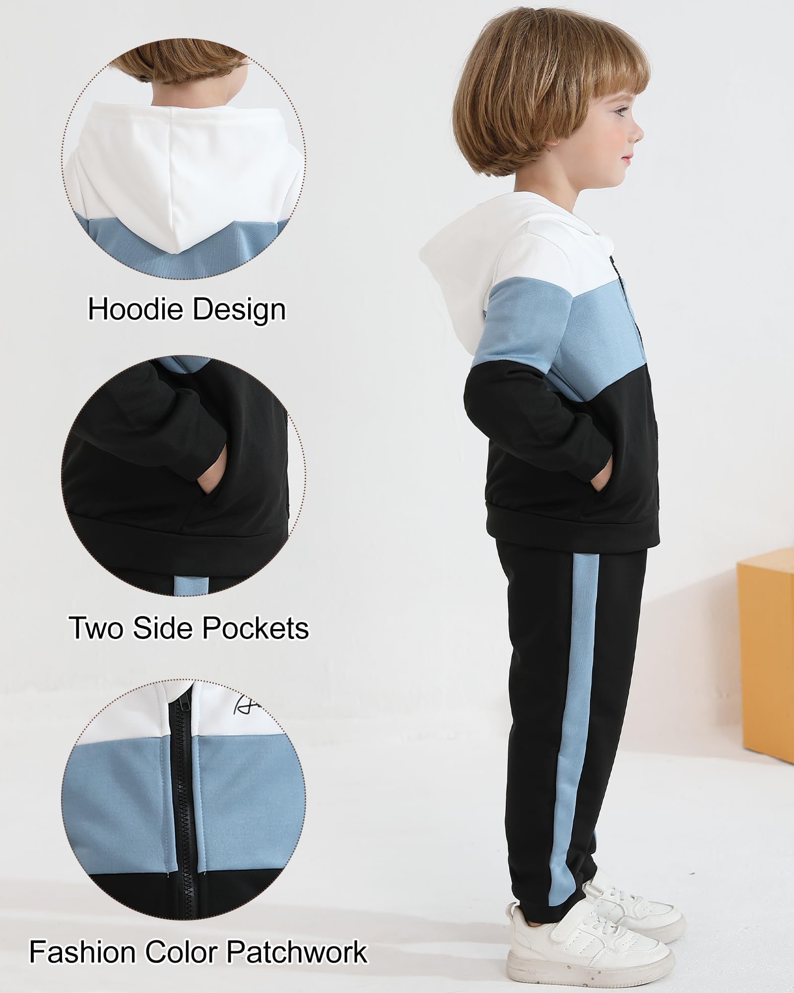 Hotfiary Survêtement 2 pièces pour garçon - Veste à capuche à manches longues - Haut et pantalon de jogging - Pantalon de jogging - Pour la course à pied, la marche, la randonnée - Âge 2, 3, 4, 5, 6,