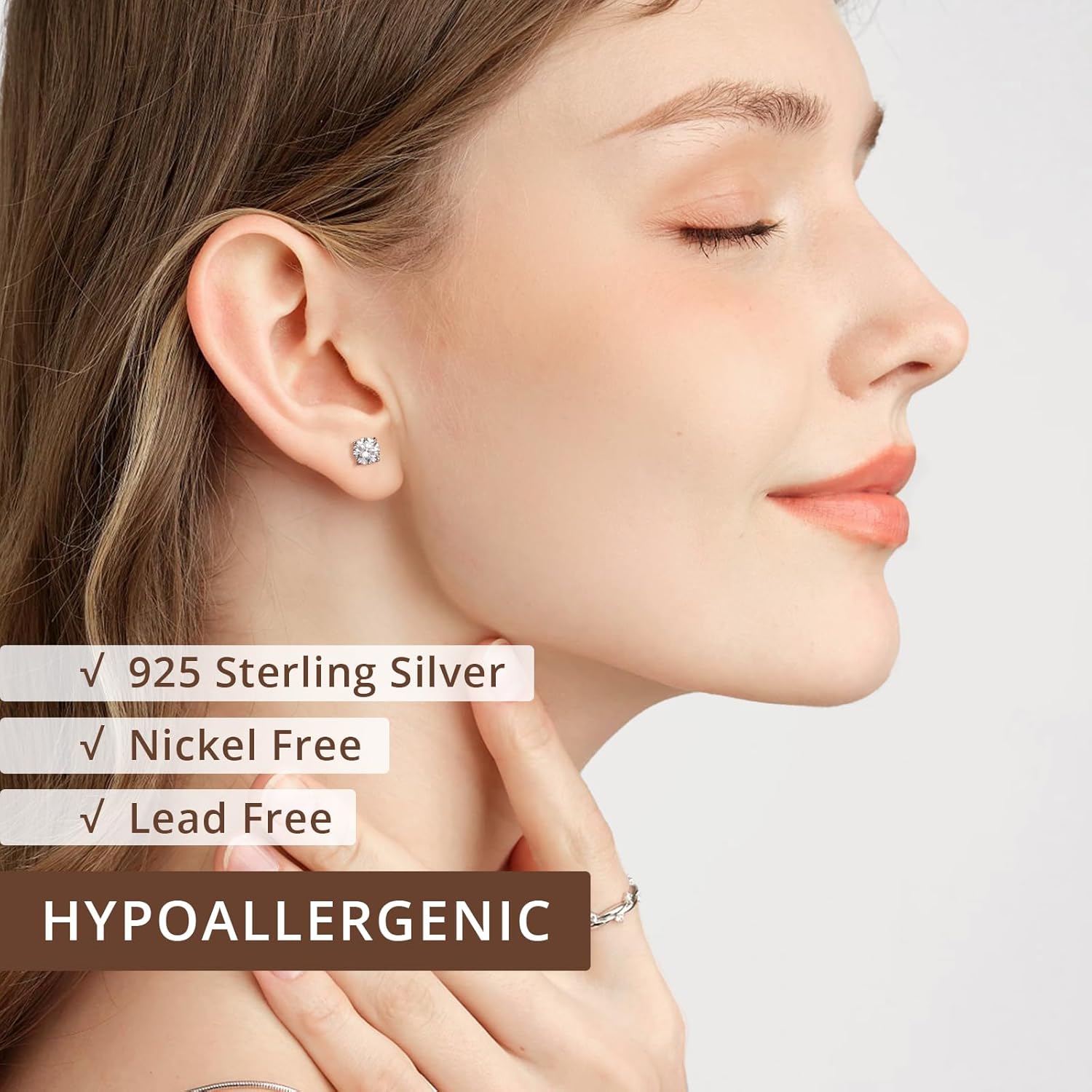 4 Pair Moissanite Stud Earrings Set Gold/Silver, S925 Sterling Silver Flat Back Earrings for Women Men Hypoallergenic 14K/White Gold Plated Helix Cartilage Piercing Jewelry Gift for Her - Image 4