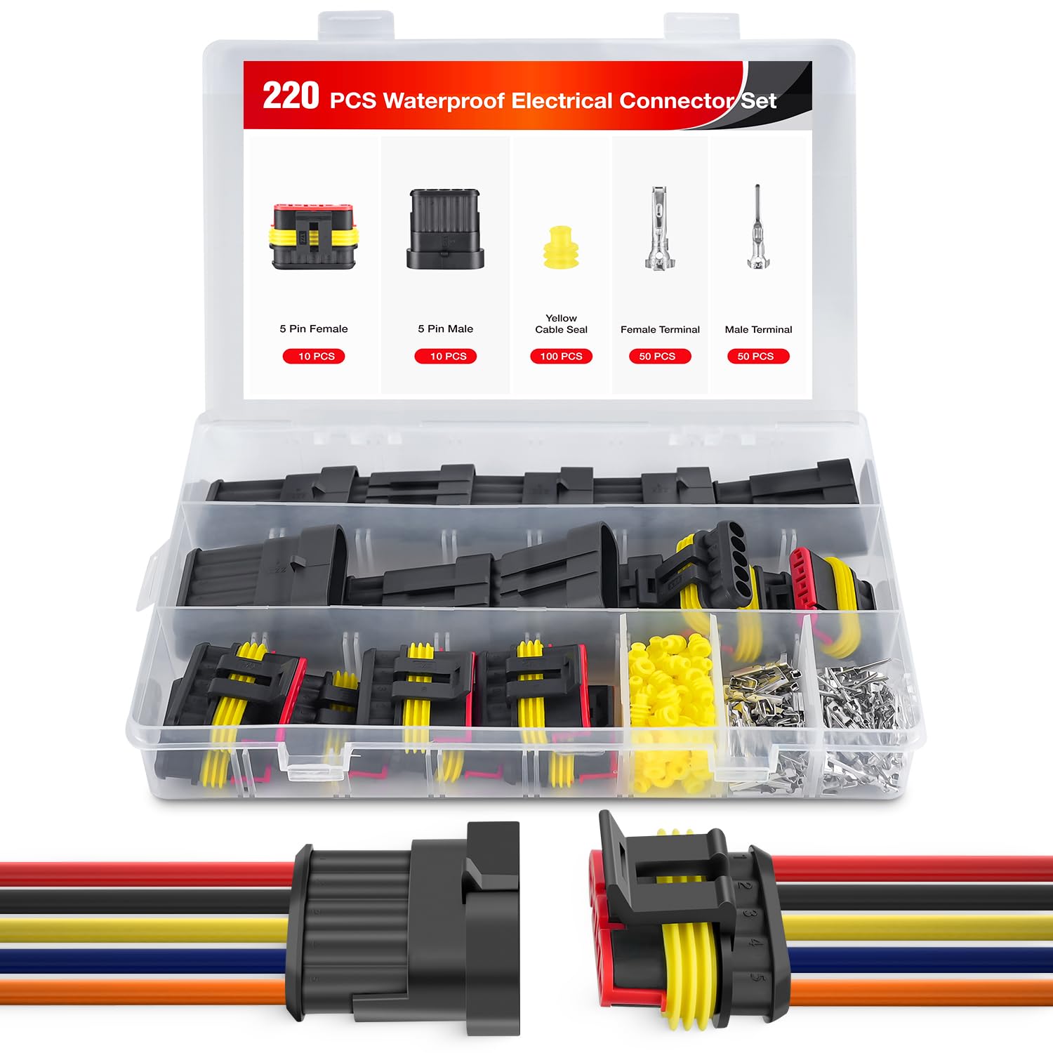 Amazon.com: Nilight 220PCS 5 Pin Electrical Connector ‎Plug Male Female ...