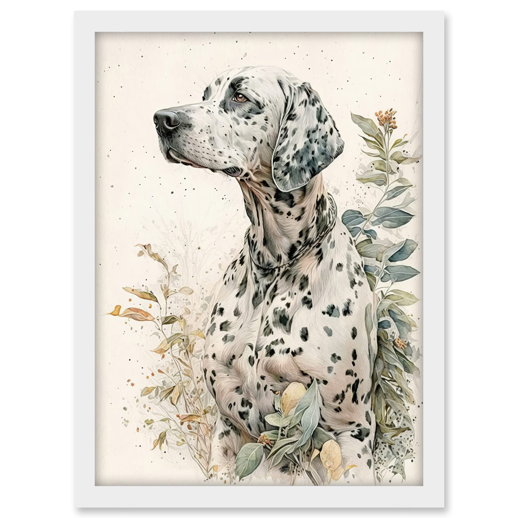Artery8 Dalmatian Dog in Field Soft Watercolour Pencil Portrait Illustration Artwork Framed A3 Wall Art Print